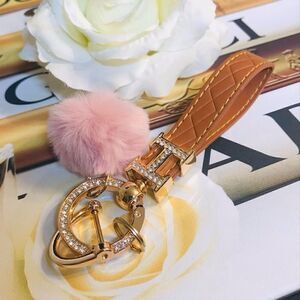 BROWN Leather Diamond High-end Key Ring Elegant Color Leather Car Key Chain